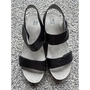 ABEO Black Wedge Sandal Comfort The Walking Co Size 8 Leather BIO System
